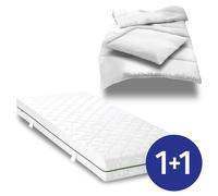Materasso a 7 zone a molle insacchettate Sleezzz Smart 90 x 200 cm, altezza 21 cm, livello di rigidità H2/H3 + set letto in microfibra CloudComfort Basic 135 x 200 cm + 80 x 80 cm