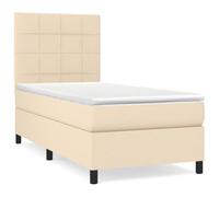 Materasso a molle insacchettate testiera regolabile Letto singolo Crema | Giroletto a Molle con Materasso Incluso Crema 90x190 cm Tessuto Traspirante Letto Regolabile con Testiera per un Sonno
