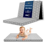 Materasso Culla 60x120 cm pieghevole per Lettino da Viaggio - Sfoderabile con rivestimento lavabile a 30 gradi & borsa inclusa - Materasso Bambini in schiuma Stelle e grigio