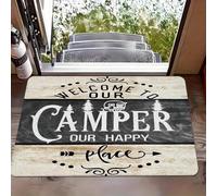 Materasso da campeggio 3D 1 - Design Benvenuti ai nostri campeggiatori felici, retro in gomma antiscivolo, uso nell'ingresso/camera da letto, accessorio per campeggiatore - 40x60cm