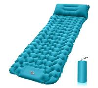 Materasso da campeggio autogonfiabile for 1 persona con pompa a pedale e cuscino integrati, materasso gonfiabile da campeggio 196 x 68 x 8 cm, telo impermeabile in nylon TPU 40D for tenda(Peacockblau)
