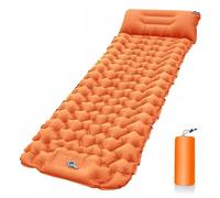 Materasso da campeggio autogonfiabile for 1 persona con pompa a pedale e cuscino integrati, materasso gonfiabile da campeggio 196 x 68 x 8 cm, telo impermeabile in nylon TPU 40D for tenda(Orange)