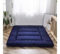 Materasso futon, materasso da pavimento giapponese imbottito, trapuntato, extra spesso, pieghevole, traspirante, letto per gli ospiti, letto da campeggio (blu navy, matrimoniale)