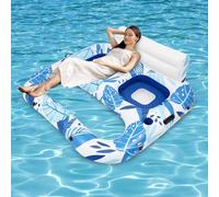 Materasso gonfiabile per piscina con poggiatesta - 165 x 152 x 55 cm - Amaca ad acqua con portabevande - Portata fino a 300 lbs - Galleggiante per piscina estiva, piscina, feste, spiaggia, lago e
