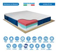 Materasso memory ginseng matrimoniale multionda ioni d'argento sfoderabile H25cm