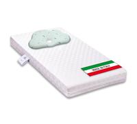 Materasso per culla lettino BIMBO antisoffoco misura 60x125 cm alto 9 cm con rivestimento sfoderabile e lavabile in lavatrice con guanciale Moon per prevenzione testa piatta