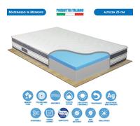 Materasso piazza e mezza memory 120x190 sfoderabile fodera in fibra argento H25