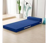 Materasso pieghevole in 4 pezzi con testiera e cuscino, materasso portatile per gli ospiti con fodera rimovibile e lavabile, per viaggi, campeggio, bagagliaio auto, soggiorno, blu, 160 x 60 x 5 cm