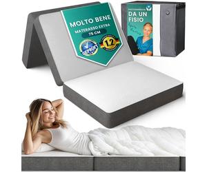 Materasso Pieghevole Singolo 75x195 cm Certificato Oeko-Tex - Materasso in Memory Foam 14 cm con Rivestimento Lavabile - Materassino per Campeggio, Pavimento, Letto Ospiti - Firmezza Media H3 e Comodo
