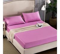 Materasso Protector Coperchio Aderente Foglio di Colore Solido Cover Materasso per Materasso Fogli da Letto Aderenti a Doppio Set di Letti, 03 Viola, Regina 152x203cm