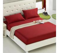 Materasso Protector Coperchio Aderente Foglio di Colore Solido Cover Materasso per Materasso Fogli da Letto Aderenti a Doppio Set di Letti, 23 Vino Rosso, 180x200 cm
