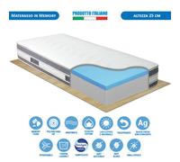 Materasso singolo memory 80x190 sfoderabile con fodera in fibra d'argento H25 cm