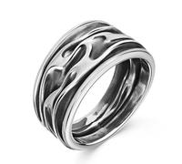MATERIA - Anello da uomo in argento 925 anticato, con motivo ondulato massiccio, con scatola portagioie #SR-25 e Argento, 11, cod. #SR-25