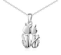 Materia by Matthias - Collana per gatti in argento 925, con ciondolo a forma di gatto, con incisione, con catena KA-349, Argento sterling