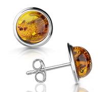 MATERIA by Matthias Wagner Ambra orecchini in argento 925 con spina in pietra naturale da donna rotondi, Ambra