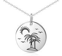 MATERIA by Matthias Wagner Ciondolo a forma di isola di palme, in argento 925, rotondo, con catena da donna, Argento sterling