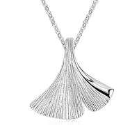 MATERIA by Matthias Wagner Ciondolo da donna a forma di foglia di ginkgo in argento 925 rodiato 22 x 23,5 mm con catena KA-12 argento, Argento sterling