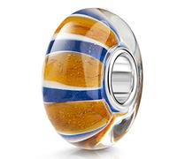 MATERIA by Matthias Wagner Perline in vetro argento 925 da donna con glitter e strisce blu arancione bianco #509, Vetro