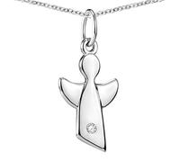 Materia, ciondolo a forma di angelo per bambini, con pietre portafortuna, in argento sterling 925, con catena, 36-40 cm, regalo per nascita e battesimo in custodia, Argento sterling, Zirconia cubica