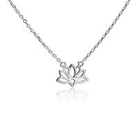 Materia, collana con fiore di loto, in argento 925, collana con ciondolo a forma di fiore di loto, piccola per donna, 40-45 cm, regolabile CO-32, Argento sterling