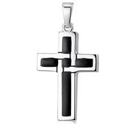 Materia KA-299 - Ciondolo a forma di croce da uomo in argento 925 LEON, smaltato nero spazzolato, per collana da 15 x 28 mm, con scatola