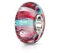 MATERIA, perline in vetro di Murano turchese, rosso e rosa, charm con glitter con manicotto in argento 925 per bracciale, #1047