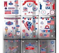 Materiale in PVC riutilizzabile, design a stelle e strisce per decorazioni del 4 luglio, decorazione per finestre bifacciale per la casa e l