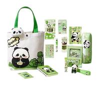 Materiale Scolastico per Ragazze Portapenne Panda con Spilla e Portachiavi | Include , Quaderni, Penne, Righelli per Studio Scuola Studente