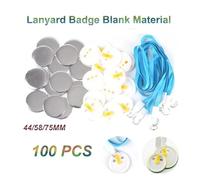 Materiale vuoto for badge con cordino, 100 pezzi, cartellino da appendere, badge da lavoro, blu, materiali di consumo fai da te, 44/58/75 mm Realizzazione efficiente(44mm)