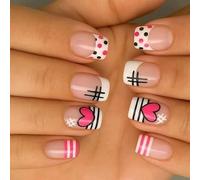 Materiali ABS Stili francesi Unghie artificiali Cuore Pois Donne perfette Usa Chiodi corti quadrati da donna