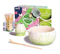 Matesen Matcha Kit Beige e verde, Set Matcha da 5 Pezzi, Kit Matcha Completo, Accessori per la Cerimonia del Tè Giapponese, Supporto per Frusta Matcha, Confezione Regalo Matcha per Natale