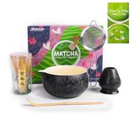 Matesen Matcha Kit nero, Set Matcha da 5 Pezzi, Kit Matcha Completo, Accessori per la Cerimonia del Tè Giapponese, Supporto per Frusta Matcha, Confezione Regalo Matcha per Natale