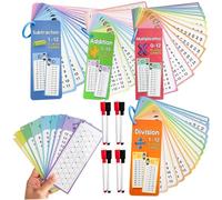 MATH Flash Cards 4 Set Schede flash di moltiplicazione cancellabile 0-12 Flashcard di matematica educativa con penne per bambini Aggiungi sottrazione Divide Multiply for Kids Autho Check Classroom Ho