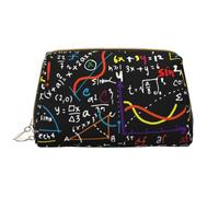 Math Formula Leather Hand Held Zipper Makeup Bag Cute Make Up Case Large Wide Open Pouch Pen Case, bianco, Taglia unica