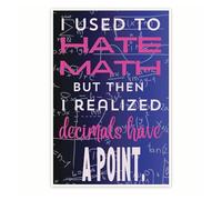Math Pun Poster “I Used To Hate Math Then Decimals Have A Point”, Funny Classroom Decor for Math Teachers & Students(Framed,08x12inch(20x30cm))