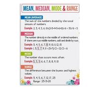 Math Statistics Poster Mean Median Mode and Range Chart Educational Wall Art for Classroom Decor and Study Room(Framed,08x12inch(20x30cm))