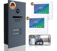 MATHFEL Videocitofono a 2 fili BUS WLAN, con funzione Bluetooth, videocitofono, telecamera fisheye in alluminio, stazione esterna da 170 gradi, colore: 2 x 7", monitor bianco con interfaccia WLAN