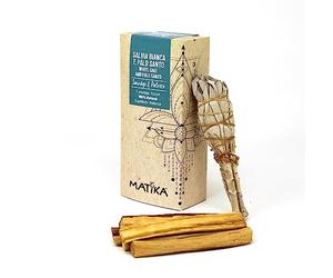 MATIKA - Kit Palo Santo e Salvia Bianca Sciamanica - 5 Legnetti Palo Santo Popular dal Perù e 1 Smudge Salvia Bianca dalla California (Salvia Apiana) - Ideale per Purificazioni Intense