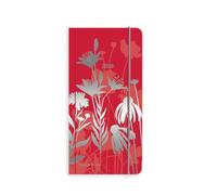 Matilda Myres Agenda 2026 sottile, layout settimanale, settimana su una pagina, note su altra, lamina argentata e chiusura elastica, rosso