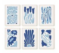 Matisse - Stampe artistiche da parete con fiori blu, astratte, decorazione da parete estetica, tela artistica da parete, poster di Picasso, immagini preppy, dipinti floreali per bagno, 20 x 25 cm,