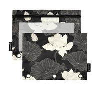 Matita Cerniera con Finestra Trasparente Fiore Bianco e Nero Cerniera Astuccio Trasparente Finestra & Occhielli Raccoglitore a 3 Fori per Forniture per Ufficio Multicolore 2 PZ