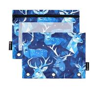Matita Cerniera con Finestra Trasparente Pixel Blu Alce Natale Cerniera Astuccio con Cerniera Occhielli Rinforzati 3 Anelli Raccoglitore Cartelle Scuola Classe Ufficio Organizzatori Multicolore 2 PZ