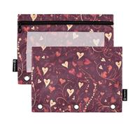 Matita Cerniera con Finestra Trasparente Rosso Oro San Valentino Romantico Amore Tessuto Astuccio Grande Capacità 3 Anelli Cerniera Raccoglitore per Forniture per Ufficio Multicolore 2 PZ
