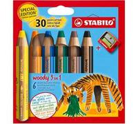 Stabilo woody 3 in 1 - Matita colorata Multi-Funzione - 30 Years Edition - Tigre - Astuccio da 6 - con Temperino