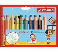 Matita colorata Multi-Funzione - STABILO woody 3 in 1 - Astuccio da 10 - con Temperino - Colori assortiti