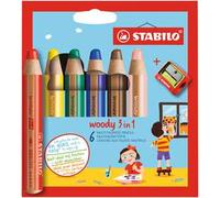 Matita colorata Multi-Funzione - STABILO woody 3 in 1 - Astuccio da 6 - con Temperino - Colori assortiti