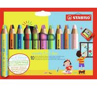 Matita colorata Multi-Funzione - STABILO woody 3 in 1 duo, Mina 2 Colori, Astuccio da 10, Temperino, 10 Matitoni e 20 colori