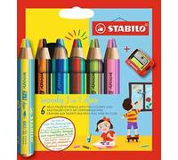 Matita colorata Multi-Funzione - STABILO woody 3 in 1 duo, Mina 2 Colori, Astuccio da 6, Temperino, 6 Matitoni e 12 colori