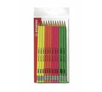 Matita in grafite Swano fluo - gradazione HB - con gommino - fusto in 4 colori fluo - Stabilo - conf. 12 pezzi Quantita min. 1