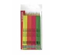Matita in grafite Swano fluo - gradazione HB - con gommino - fusto in 4 colori fluo - Stabilo - conf. 12 pezzi Quantita min. 1
